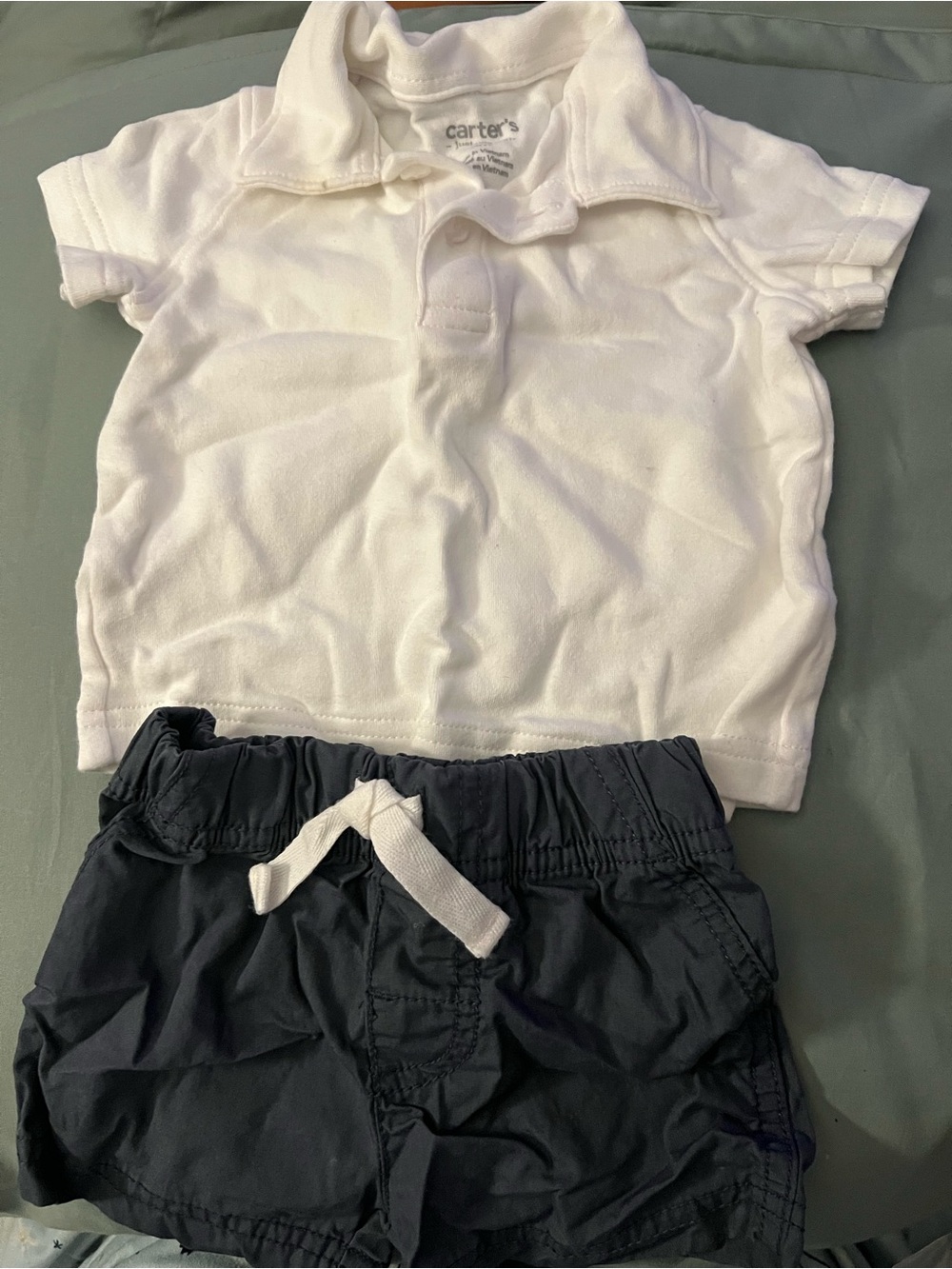 Carter's White Polo Shirt with Dark gray Drawstring Shorts